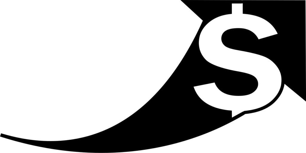 arrow, dollar, dollar sign, inflation, price increase, money, cost of living, symbol, pictogram, picto, pictograph, icon, outline, black